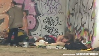 A Czech Snooper Captures A Public Threesome Of Homeless Individuals Engaging In Hardcore Sexual Activity