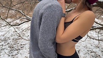 A Married Woman Receives Simultaneous Ejaculations From Her Husband And His Friend Outdoors During A Snowstorm.